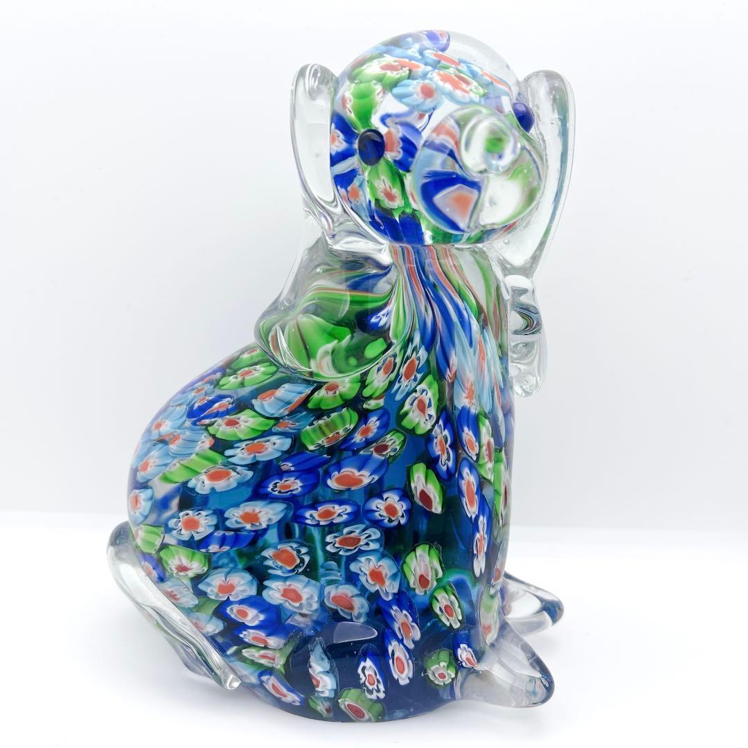 【入手困難】ミルフィオリ アートガラス 犬 置物 ヴェネチアン風 オブジェ