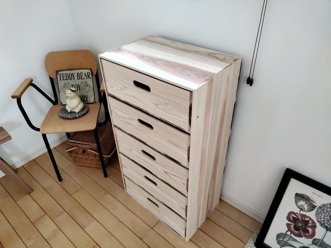 ★送料無料★サイズ変更可能★木製5段引き出し③無垢材クローゼット収納オーダー可能