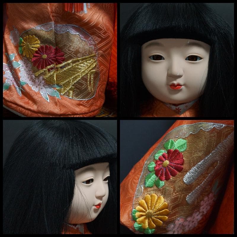 京都 市松人形(尺二)頭師「熊倉聖祥」京人形司「洛齊」作 美品正絹刺繍着物帯美人