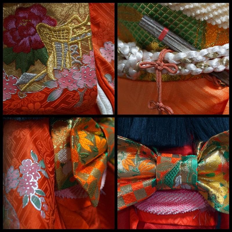 京都 市松人形(尺二)頭師「熊倉聖祥」京人形司「洛齊」作 美品正絹刺繍着物帯美人