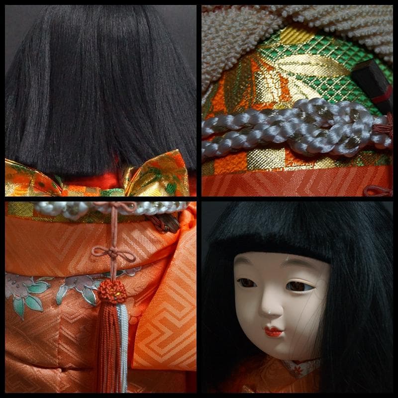 京都 市松人形(尺二)頭師「熊倉聖祥」京人形司「洛齊」作 美品正絹刺繍着物帯美人