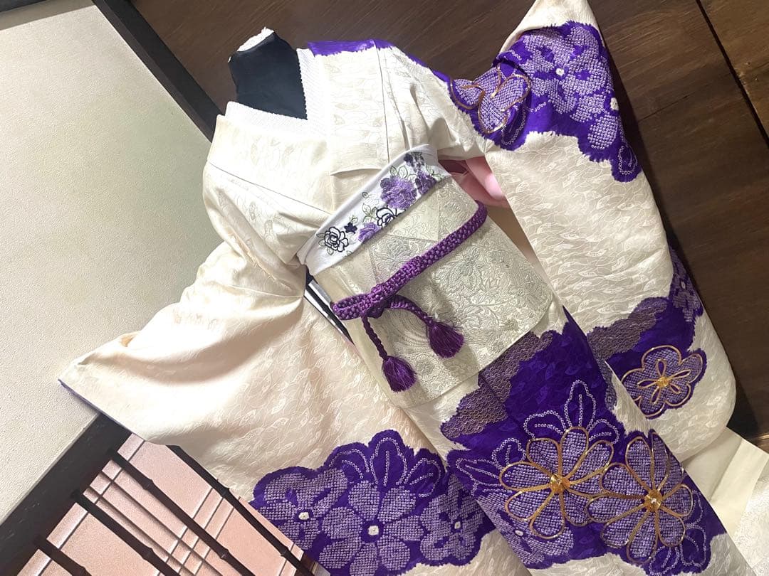 振袖 フルセット6点M〜L絞り銀駒刺繍　正絹　売り切り終了