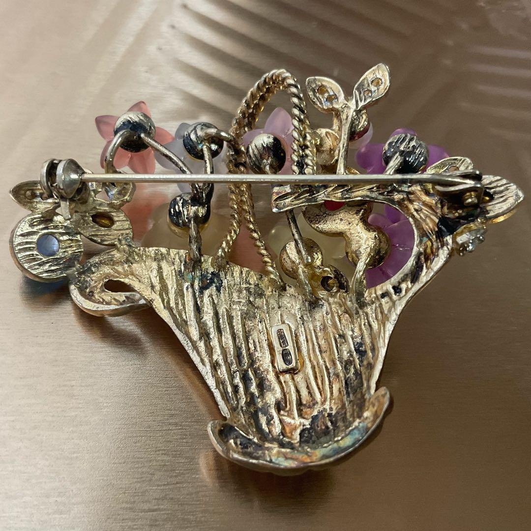 アンティークブローチ　シルバー　イタリアンジュエリー　ベネチアングラス　ゴールド