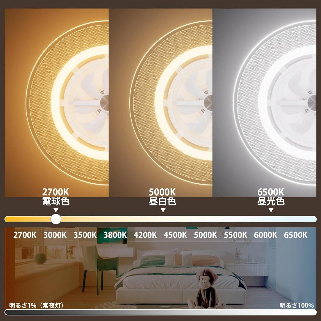 空調効率アップ✨シーリングファン　12畳用　首振り　静音　4500lm 正逆回転