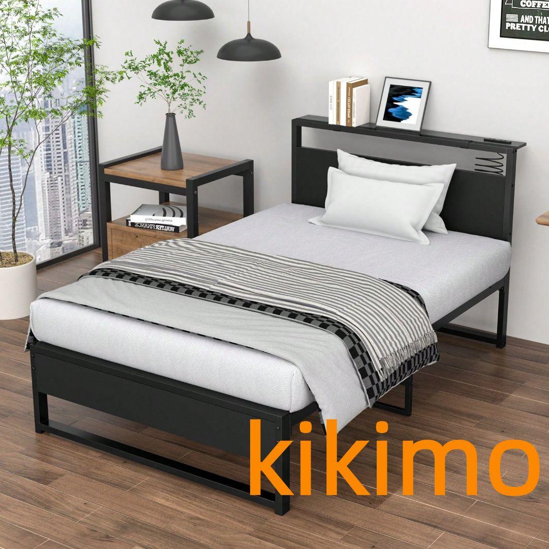 ベッドフレーム シングルベッド パイプベッド 耐荷重200kg 新居、ブラック