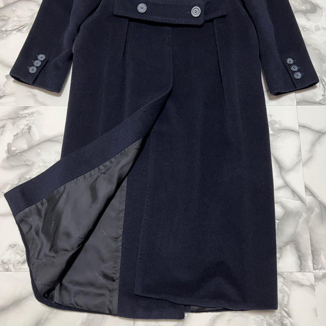 【美品】マックスマーラ　ダブルチェスターコート　ロング　カシミヤ混　ネイビー