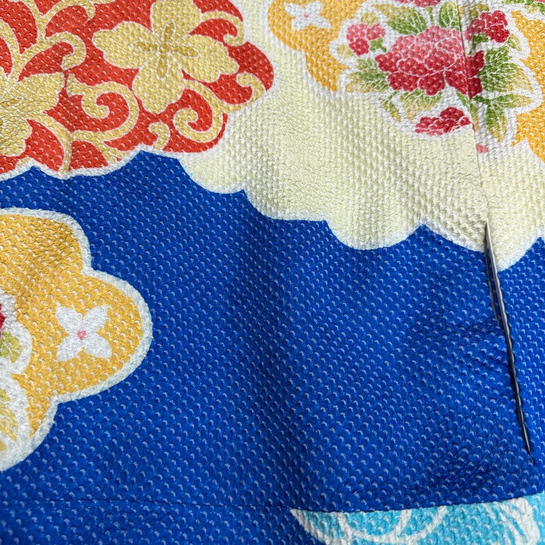 藤娘きぬたや 青地雲取り 総絞り 振袖　花唐草