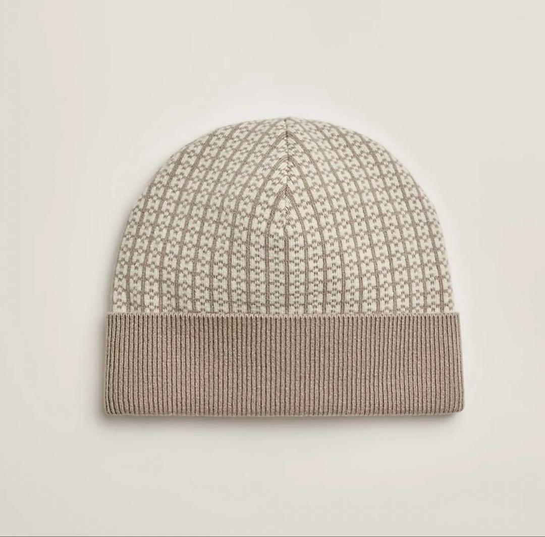 エルメス　ベージュ ニット　ビーニー　ニット帽