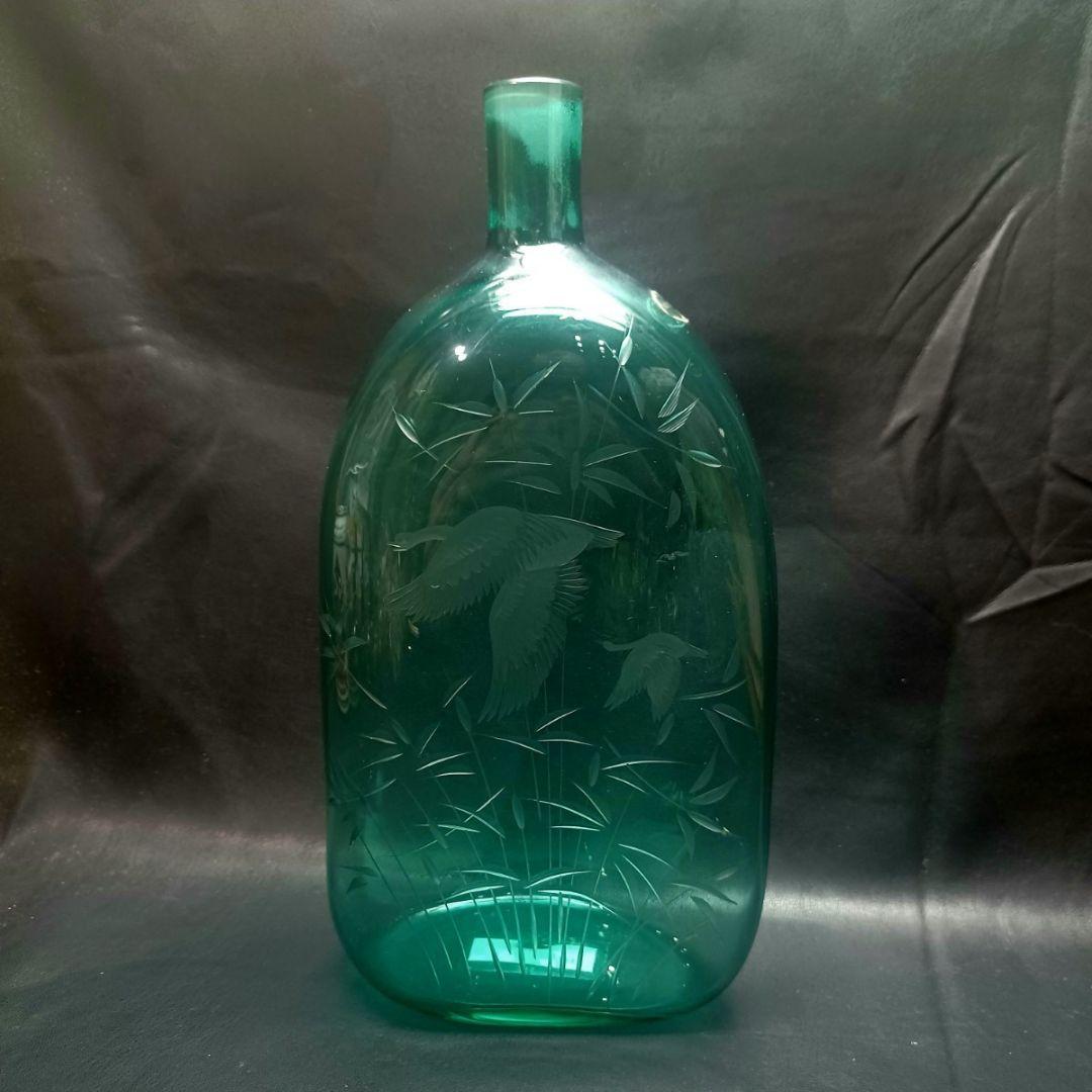 MURANO 36㎝ ムラノ 花鳥文 グリーン デカンタ ボトル 瓶