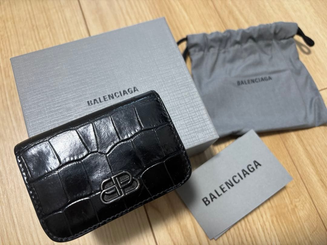 Balenciaga クロコ型押しコンパクトウォレット　財布　レザー　黒