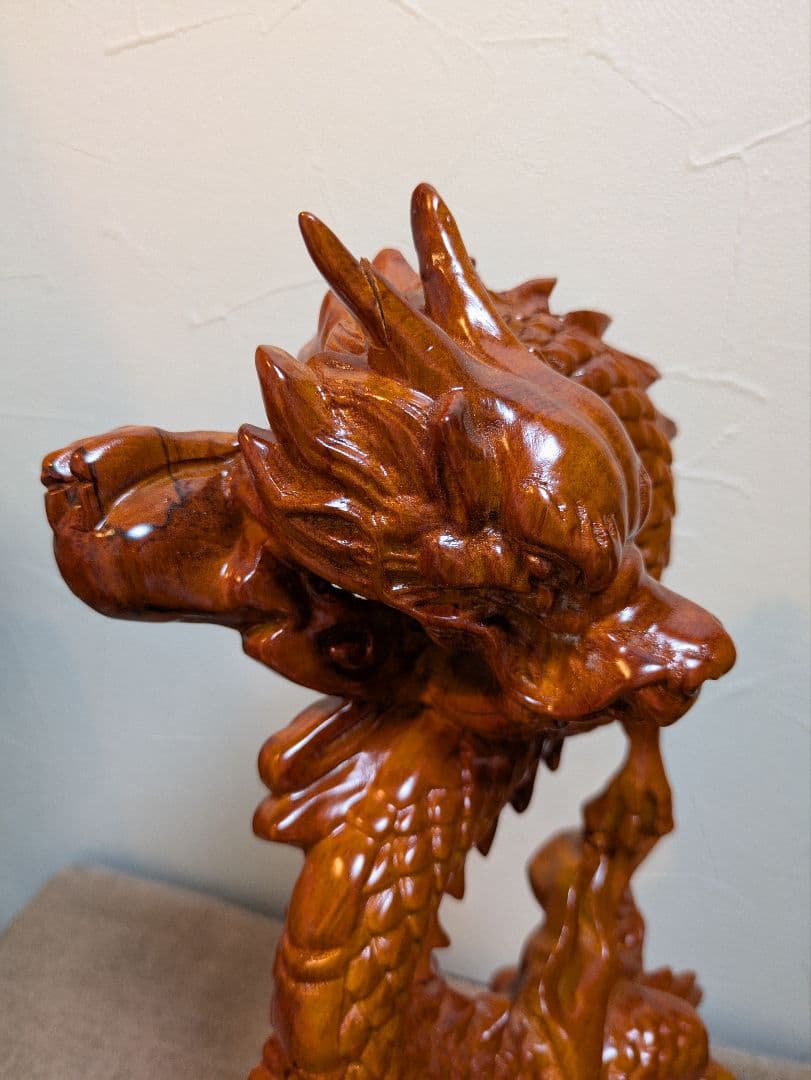 木彫り龍 昇り龍 置物 風水 龍神 辰年 金運 幸運祈願 高さ38cm