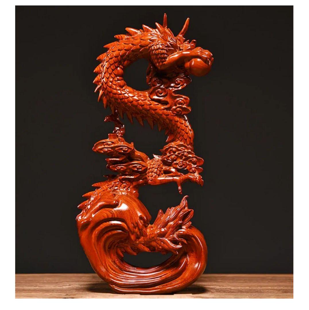 木彫り龍 昇り龍 置物 風水 龍神 辰年 金運 幸運祈願 高さ38cm