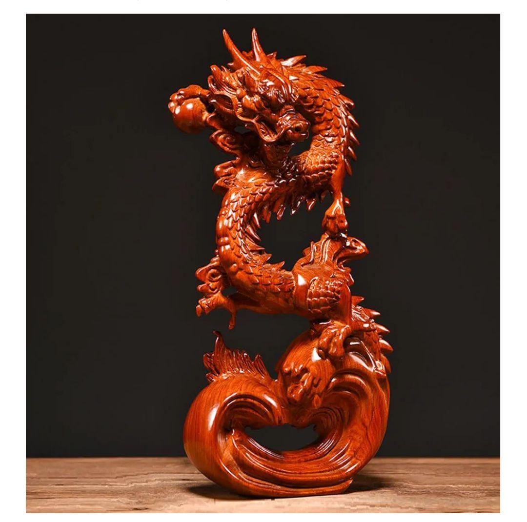 木彫り龍 昇り龍 置物 風水 龍神 辰年 金運 幸運祈願 高さ38cm