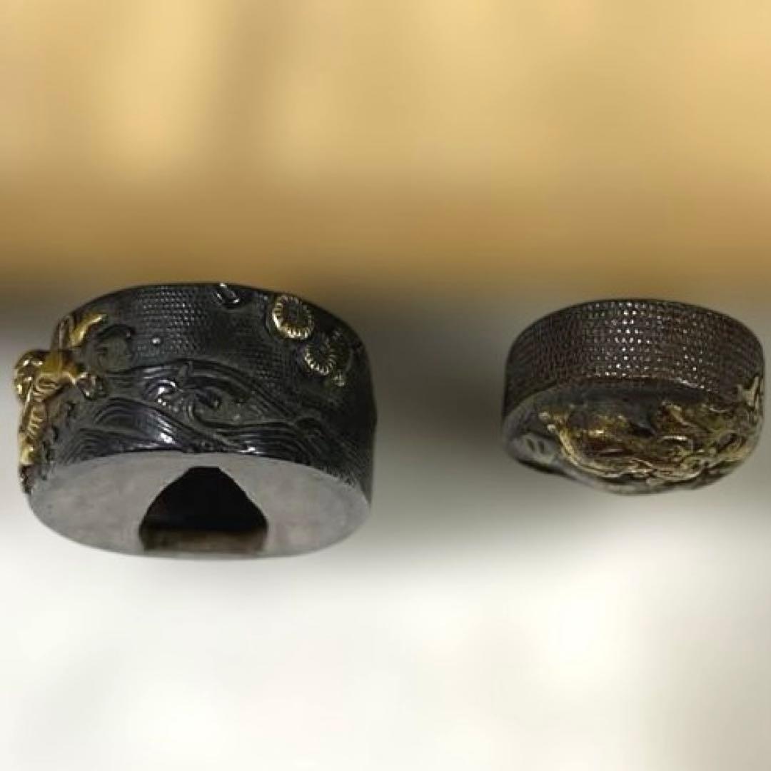 B-46 縁頭　金象嵌　武具　刀装具　時代物　アンティーク　美術品　工芸品