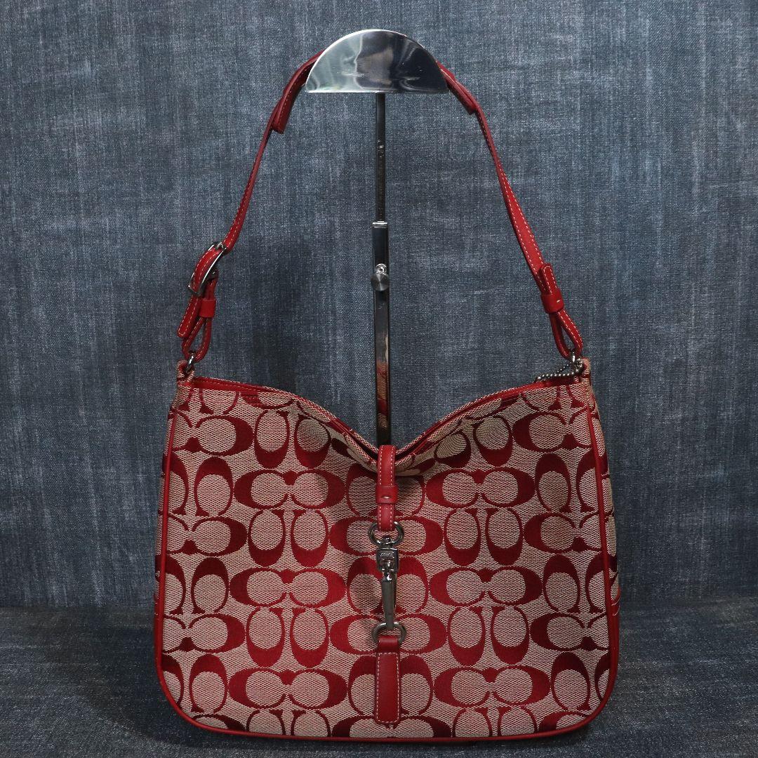 バッグ Coach Signature Soft Clip Hobo Bag Red