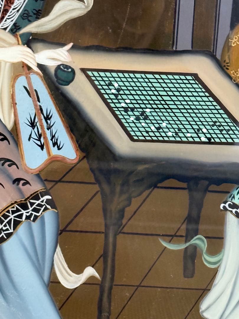 中国　ガラス絵　美人　1960年代製　壁がけ　送料込み250131