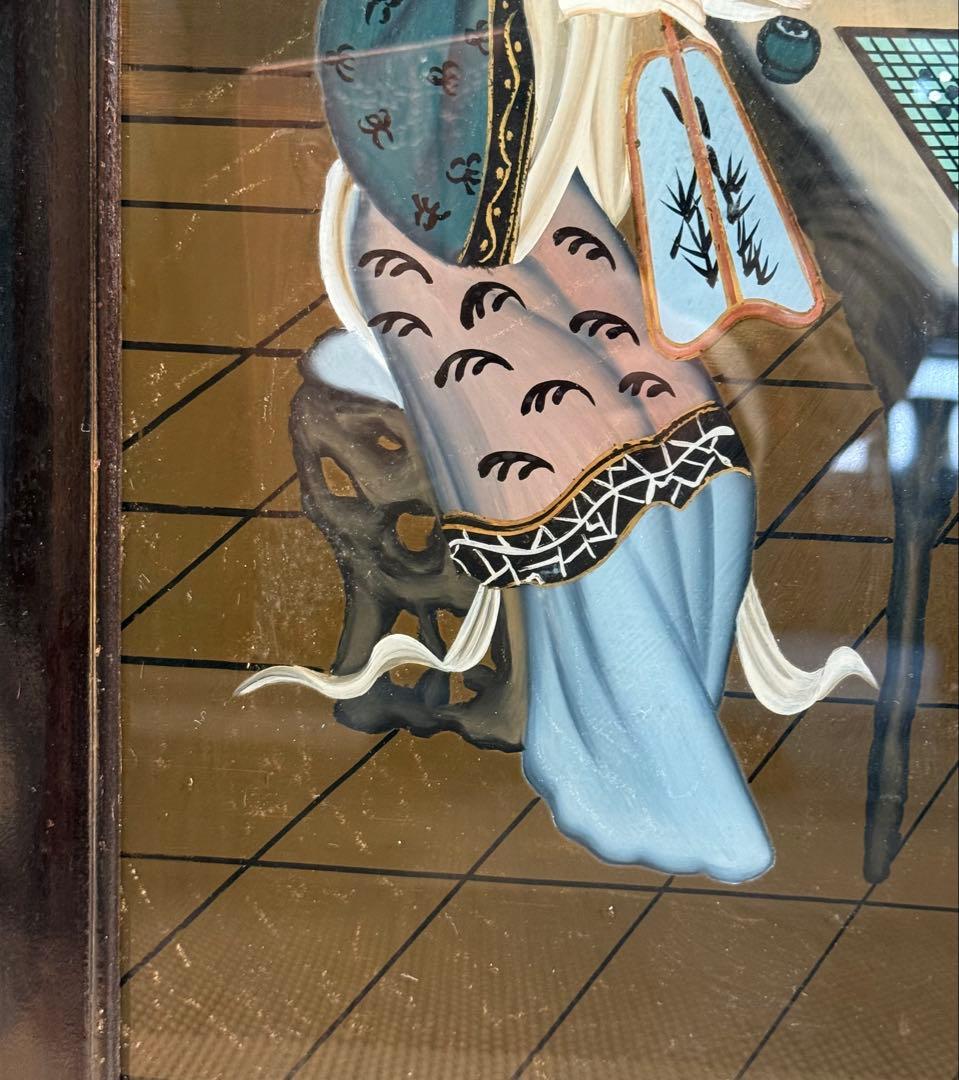 中国　ガラス絵　美人　1960年代製　壁がけ　送料込み250131