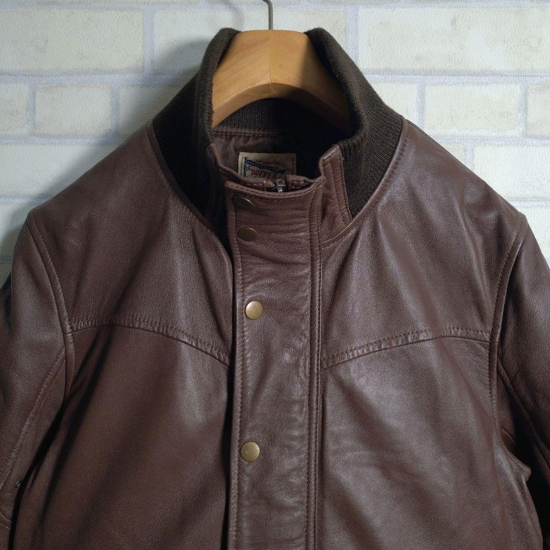 ダファー★柔らか リアルレザー 羊革 レザー ライダース ジャケット 茶 L