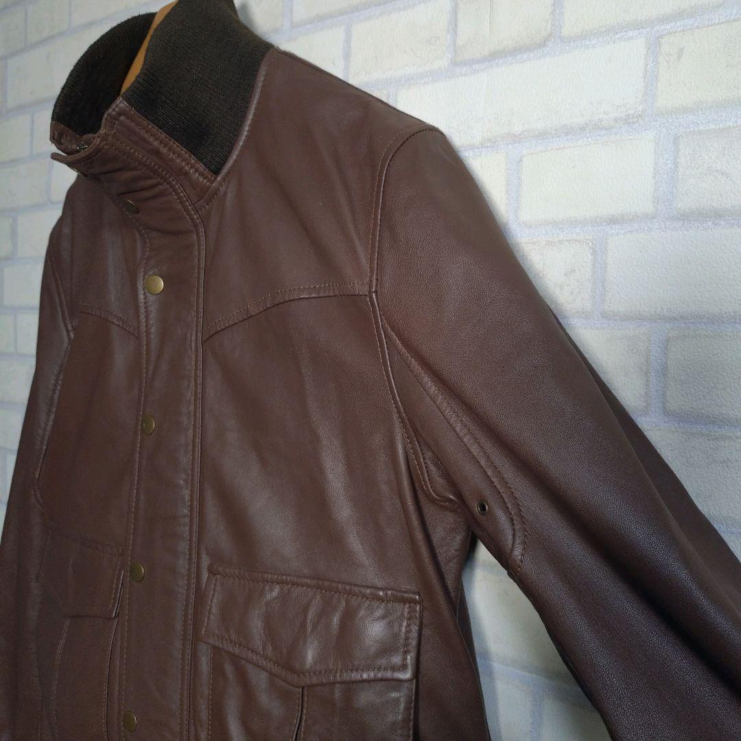 ダファー★柔らか リアルレザー 羊革 レザー ライダース ジャケット 茶 L