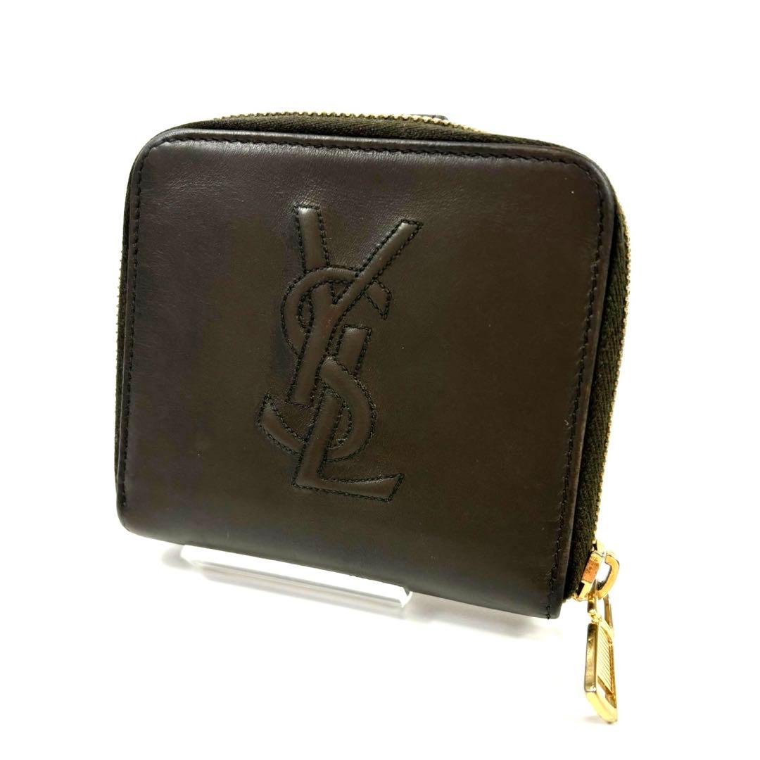 【激レア】イヴサンローラン　YSL　折財布　カサンドラ　エンボス　グリーン