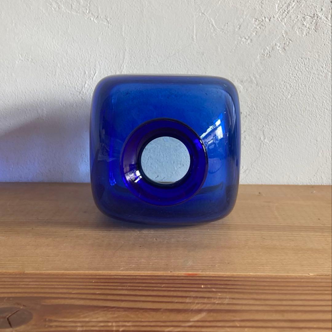 倉敷ガラス 小谷真三　花瓶　小谷ブルー　ビンテージ