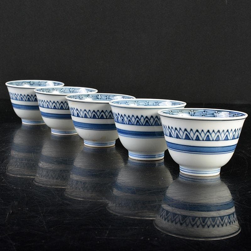 京焼　清水焼　平安　瑞泉造　青華　煎茶碗　五客　星悠丈書付箱　V　R7293