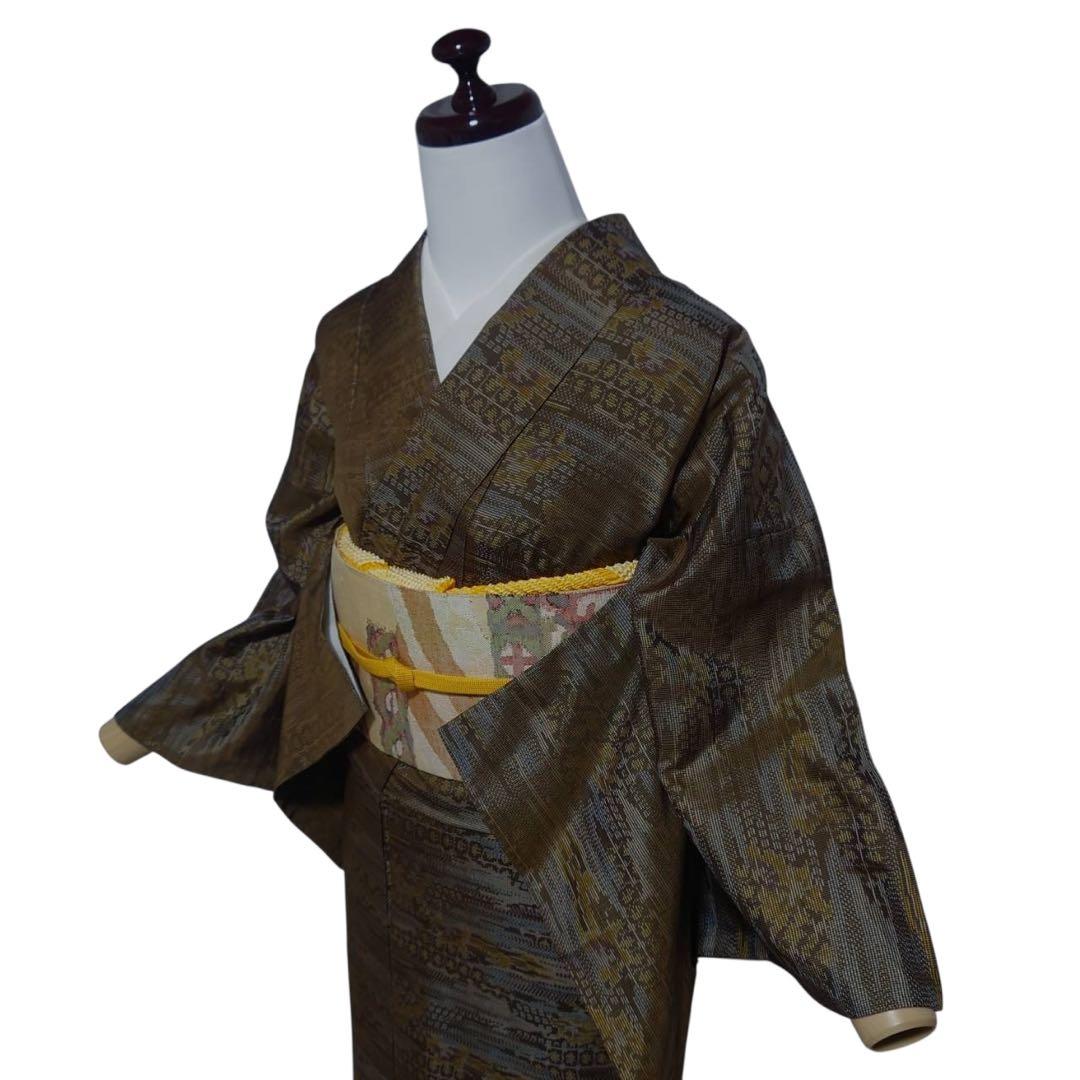 未使用近い　美品　袷　正絹　大島紬　小紋　フルセット