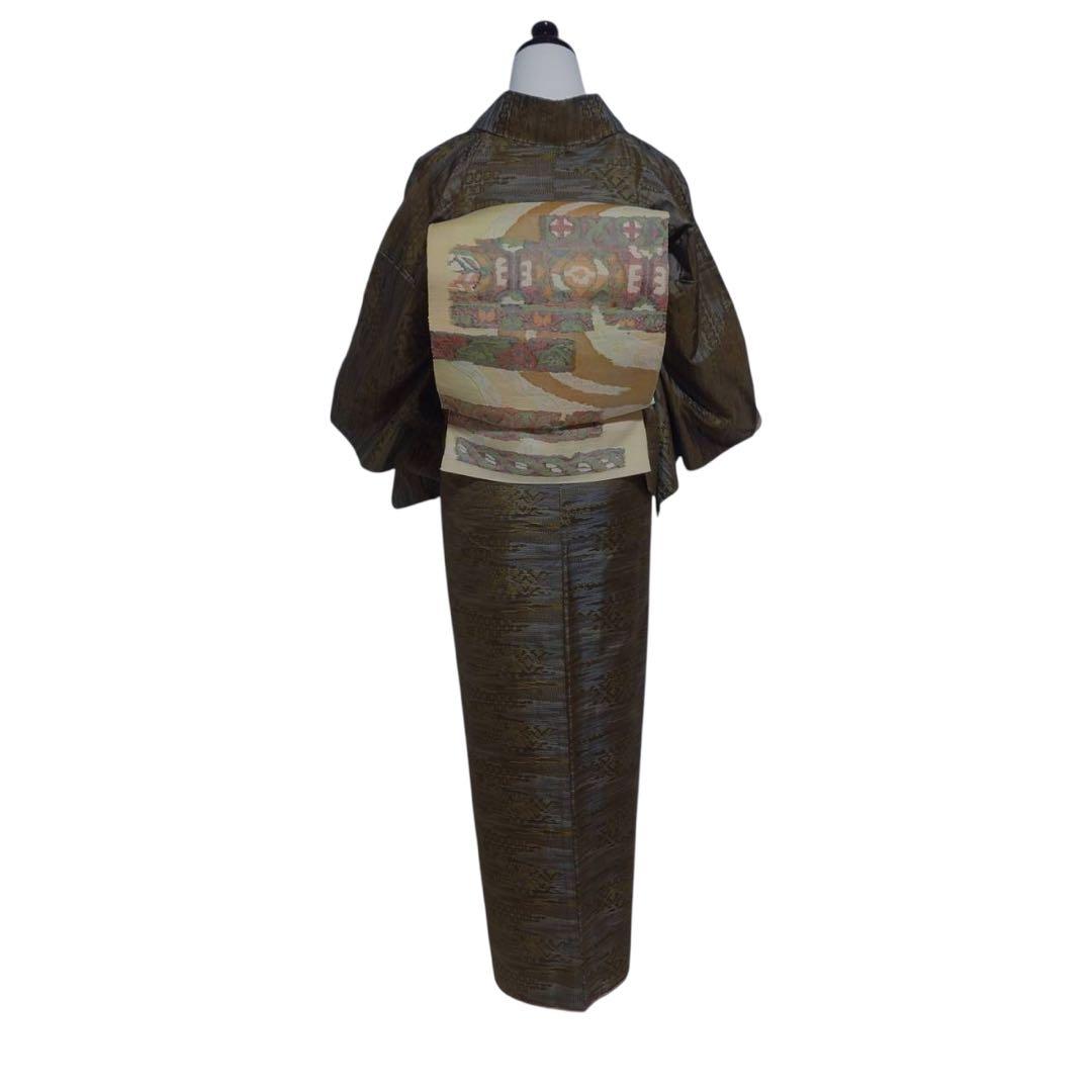 未使用近い　美品　袷　正絹　大島紬　小紋　フルセット