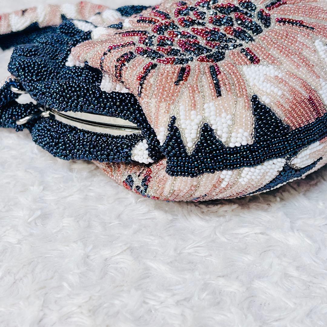 ビーズバッグ 花柄 フラワー ギャザー ハンドバッグ ヴィンテージ レトロ