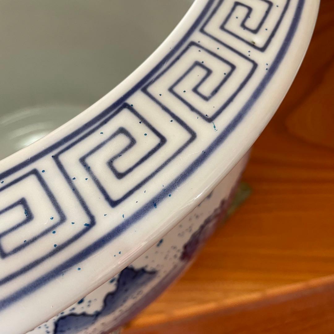 染付 山水図 火鉢 陶器 メダカ鉢 金魚鉢 睡蓮鉢 骨董品