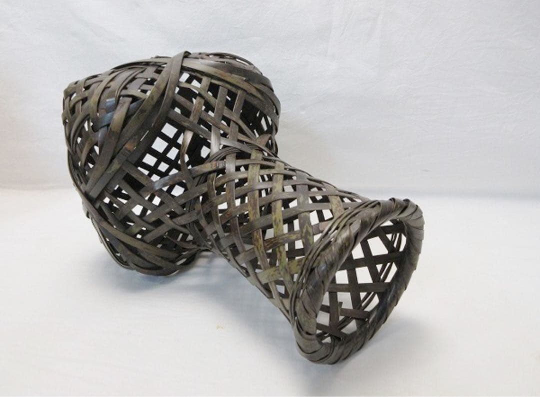 ほぼ未使用 華道具 淡々斎好写 砧籠花入 竹おとし付 茶器 竹籠 竹編籠 紙箱