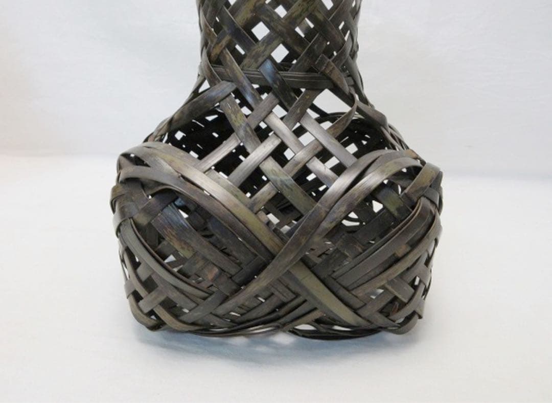 ほぼ未使用 華道具 淡々斎好写 砧籠花入 竹おとし付 茶器 竹籠 竹編籠 紙箱