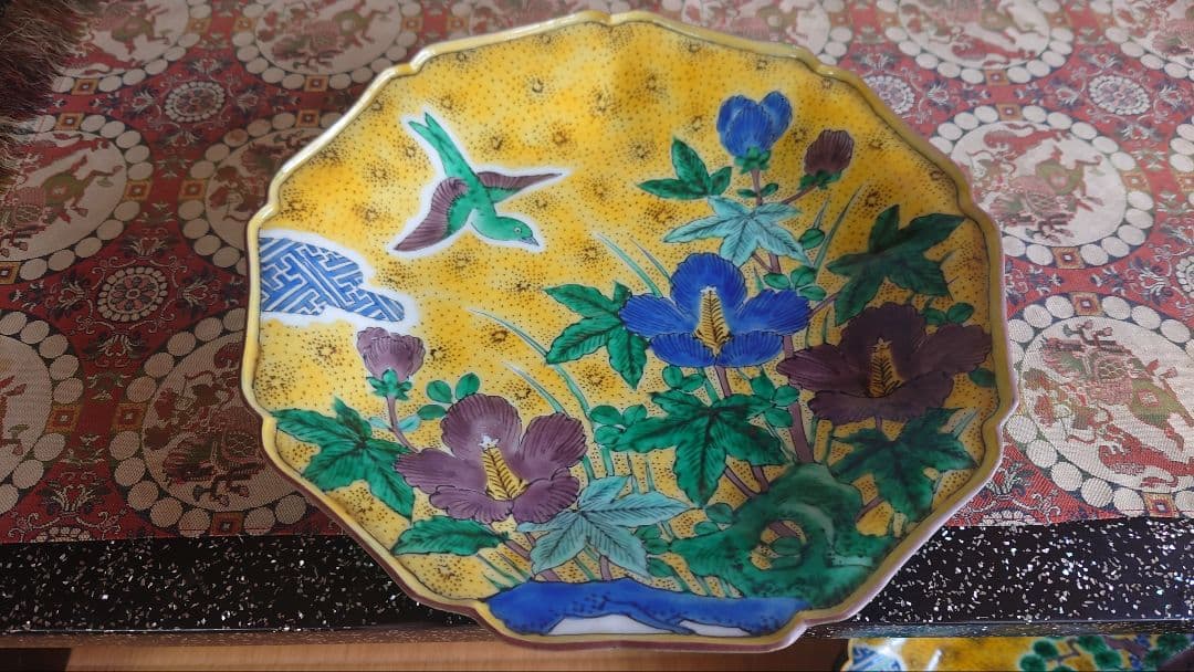 有田焼　角福花鳥絵図中皿五枚組