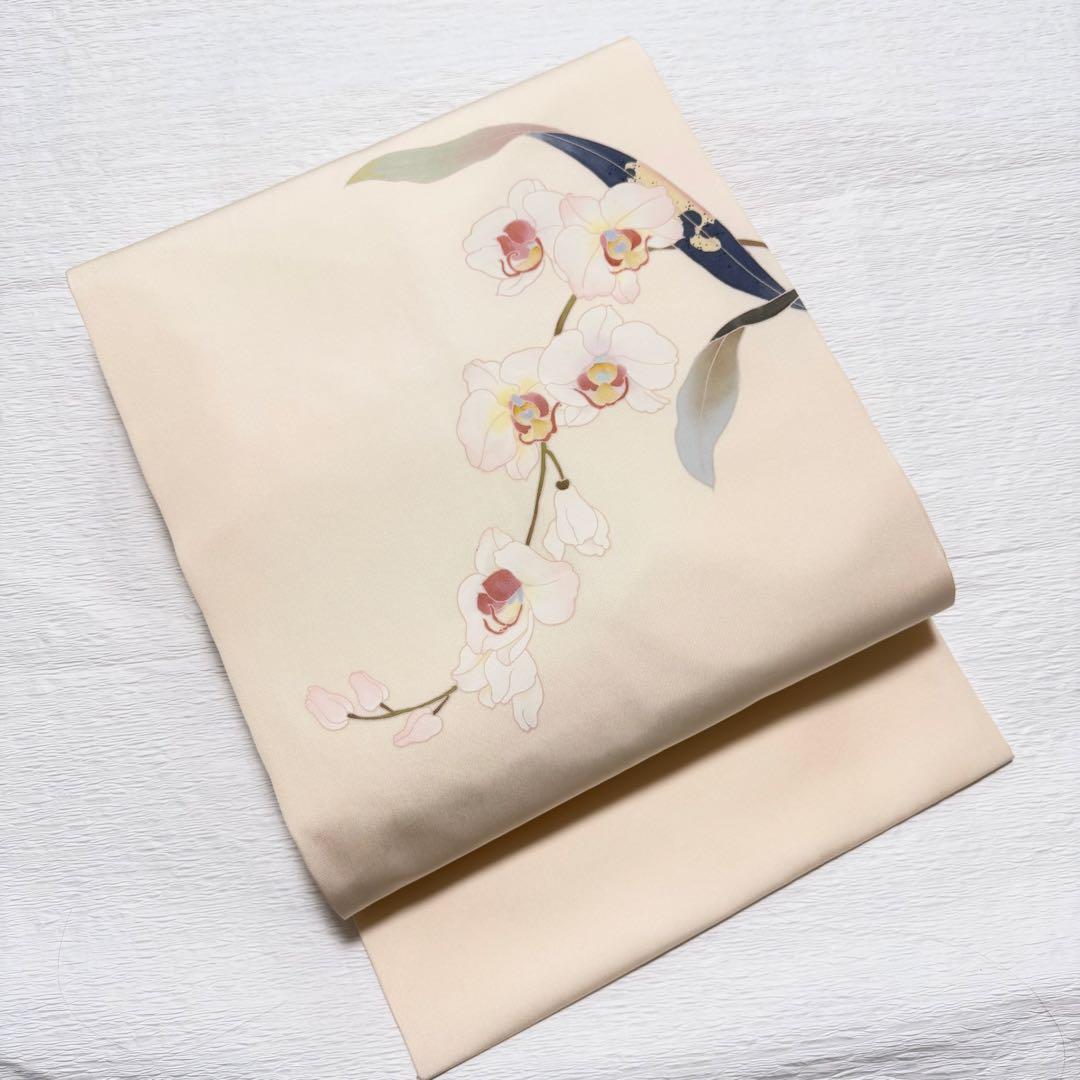 m-60 塩瀬 胡蝶蘭 作家物 正絹 名古屋帯