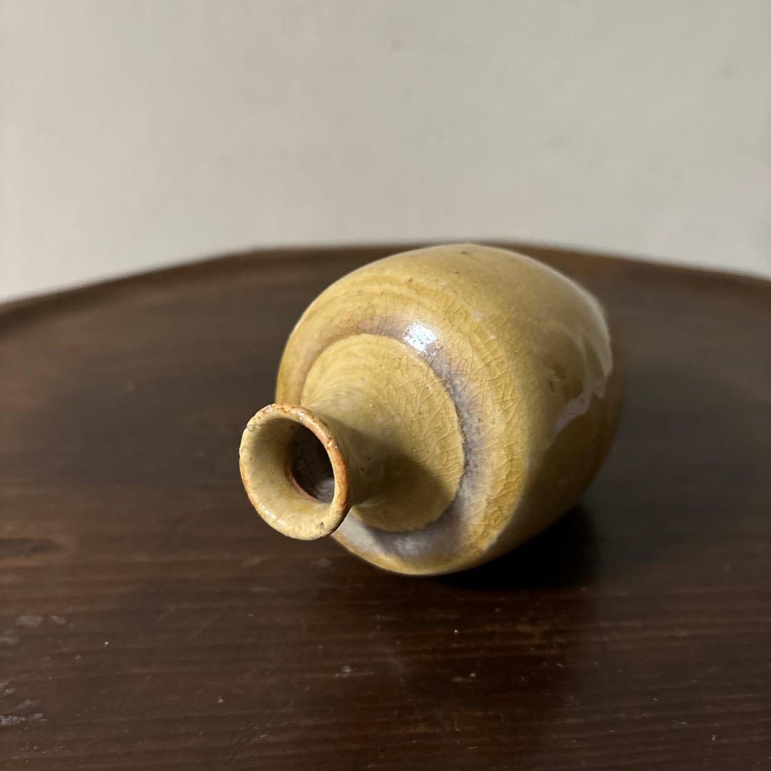 古い瀬戸小徳利　江戸明治　黄瀬戸　美濃　花器　酒器　アンティーク　古道具　検李朝