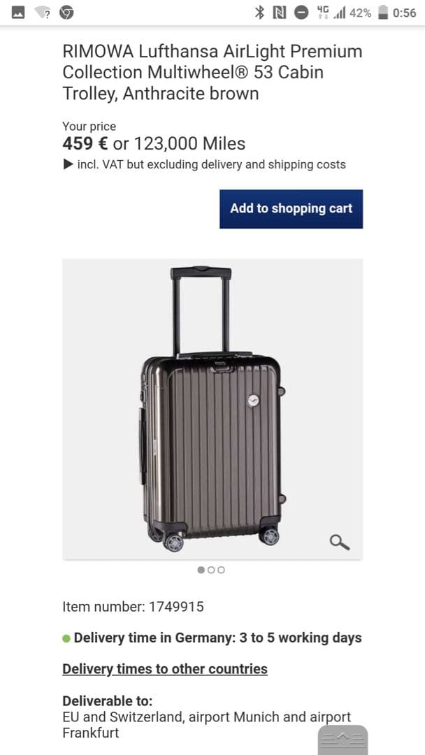 RIMOWAリモワ×ルフトハンザ スーツケース37l茶色