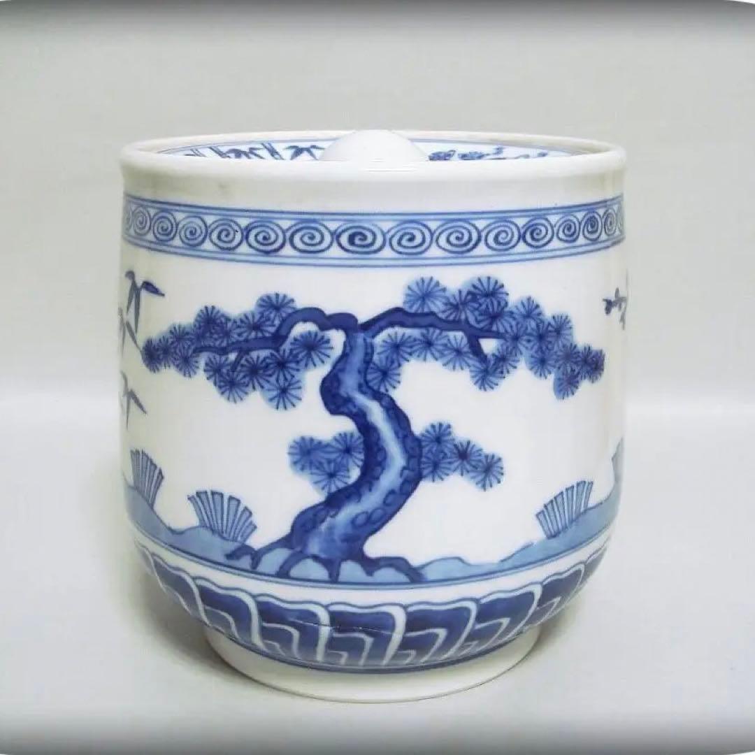 64『染付 松竹梅 水指 共箱』　　/骨董品 古美術 茶道具 アンティーク