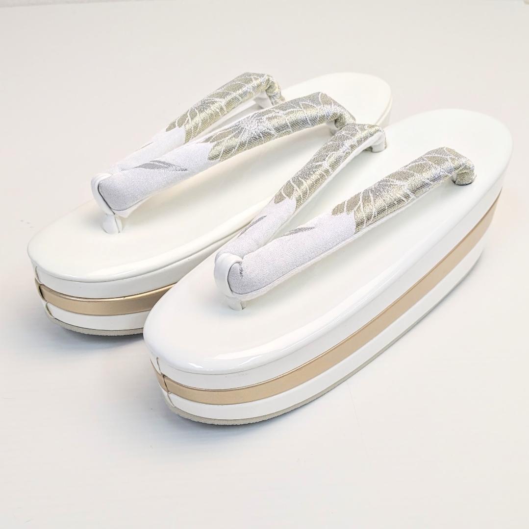 和装 草履バッグセット 帯地 菊 白×金 3枚芯 フリーサイズ k19-7