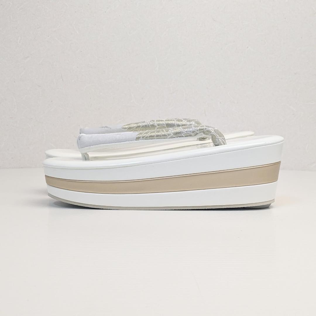 和装 草履バッグセット 帯地 菊 白×金 3枚芯 フリーサイズ k19-7