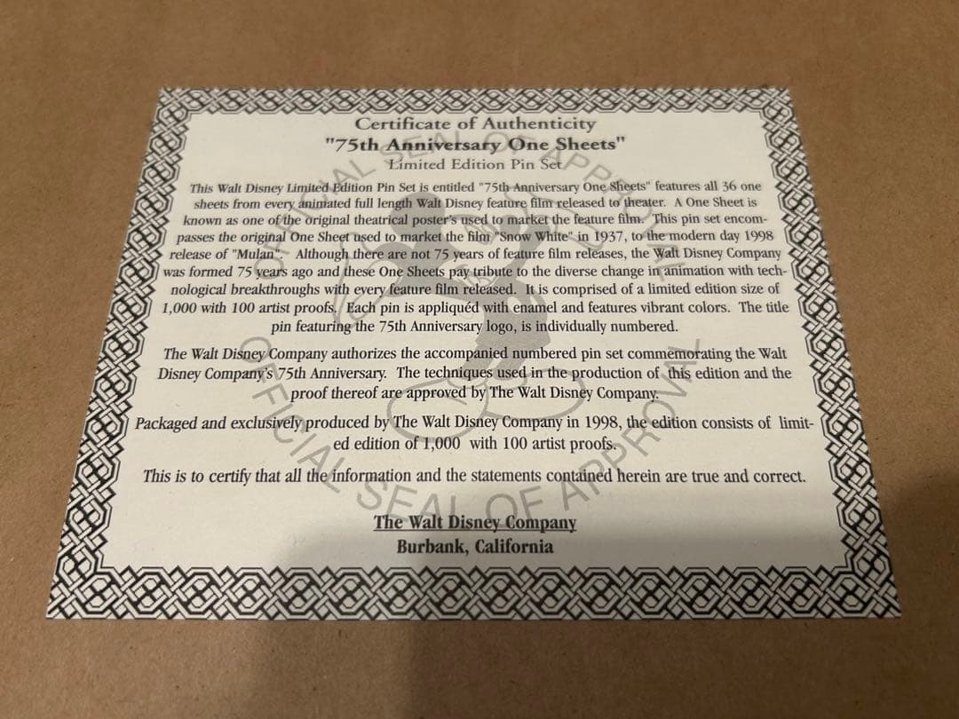 1998年 ディズニー ムービーポスター ピンバッジ　ピンズ　限定　シリアル