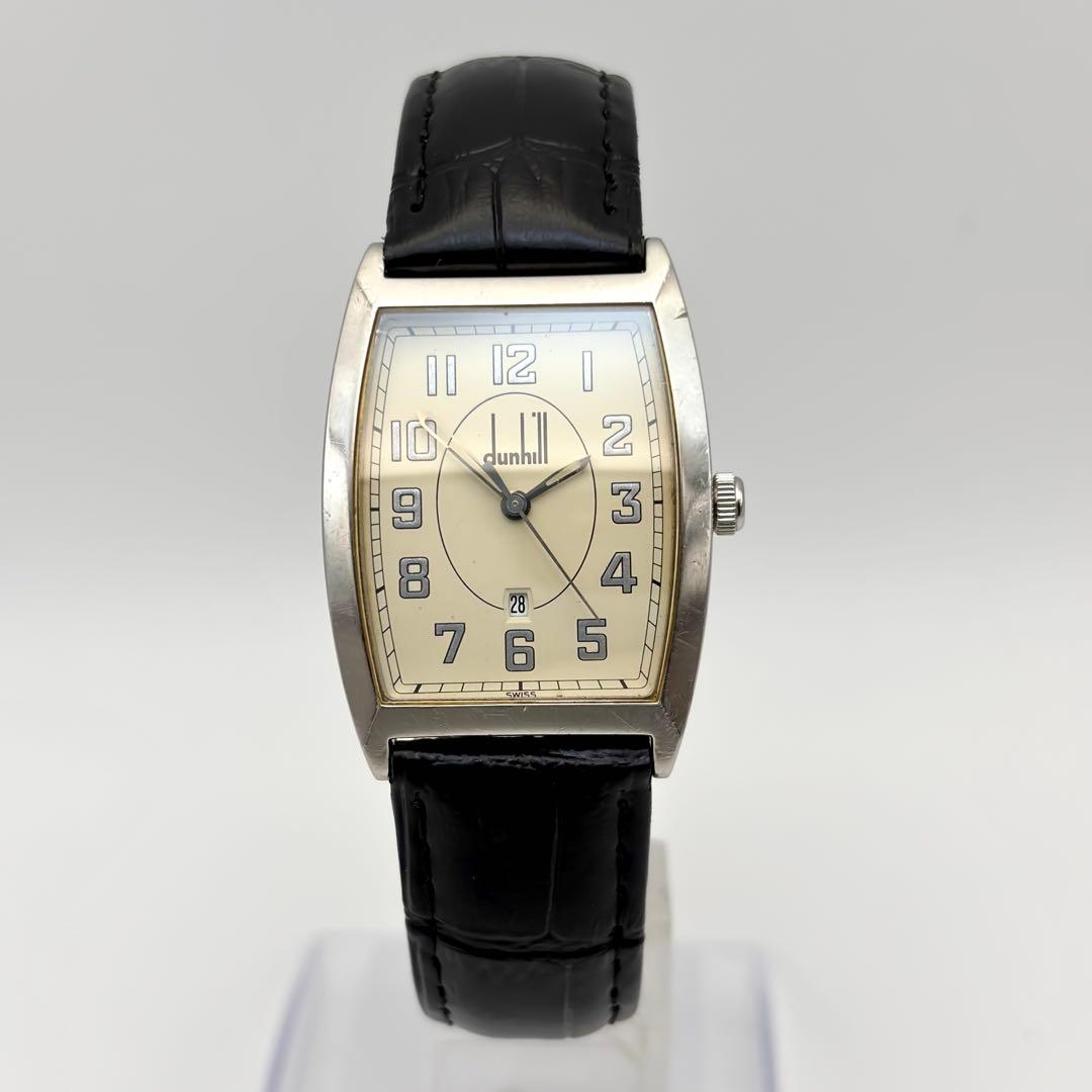 稼働✨Dunhill デイト スクエア シルバー メンズ 腕時計 新品ベルト