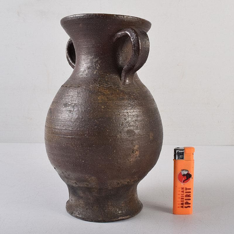 備前焼　人間国宝　金重陶陽作　耳付花入　共箱　M　R8532