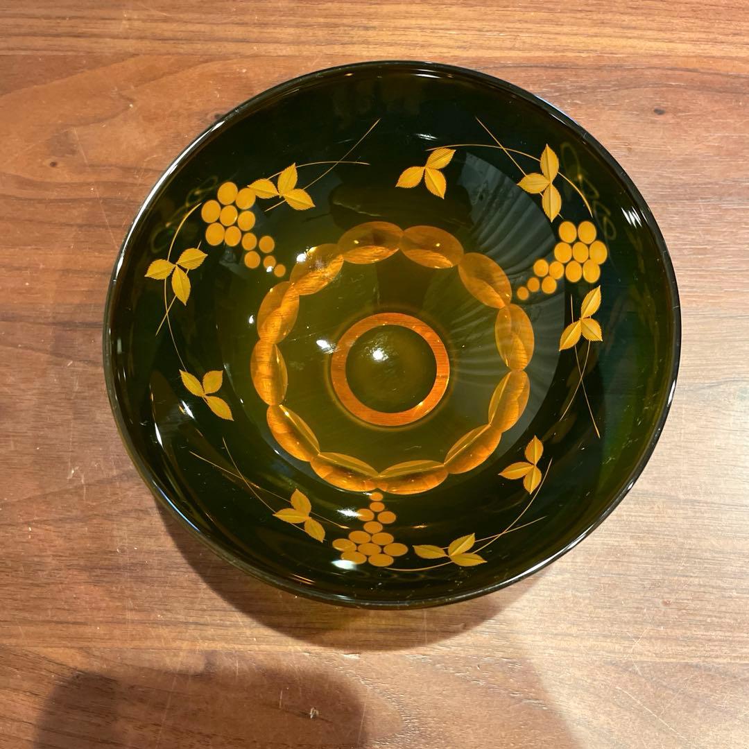 硝子茶碗　北一硝子　琥珀 切子茶碗