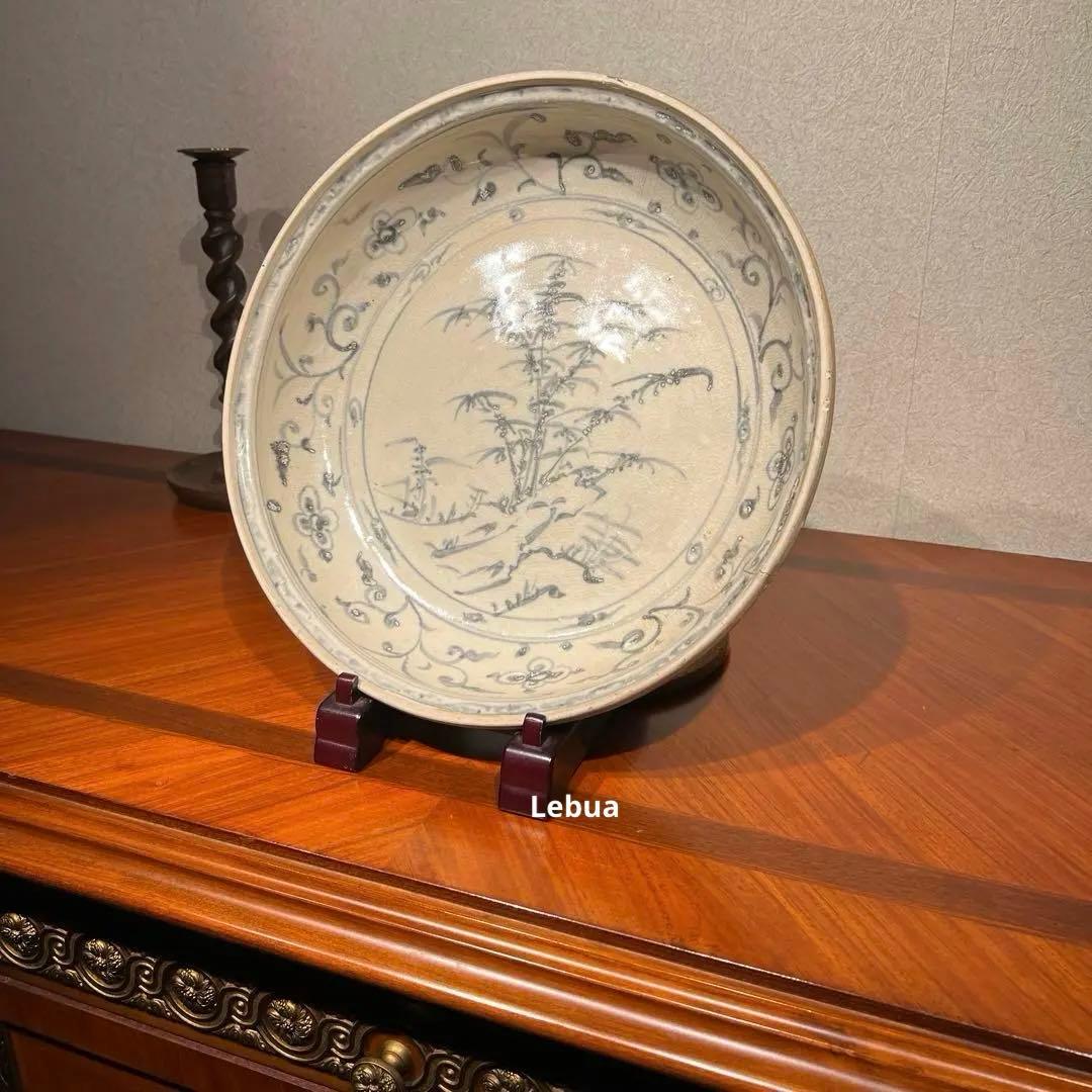 大航海時代　沈没船引き揚げ　青花染付　竹林文　大盤　15世紀　超大型　500年前