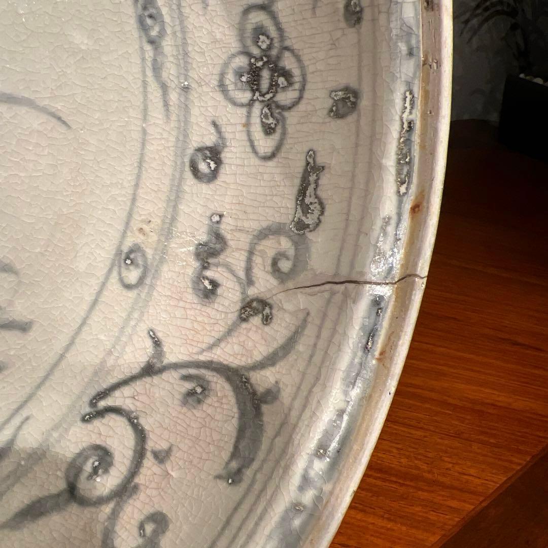 大航海時代　沈没船引き揚げ　青花染付　竹林文　大盤　15世紀　超大型　500年前