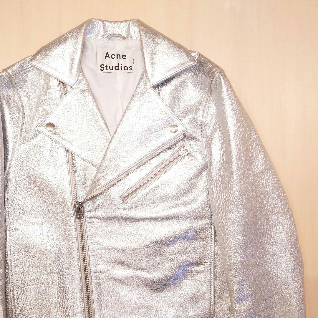 acne studios ライダースジャケット シルバー レザー gibson