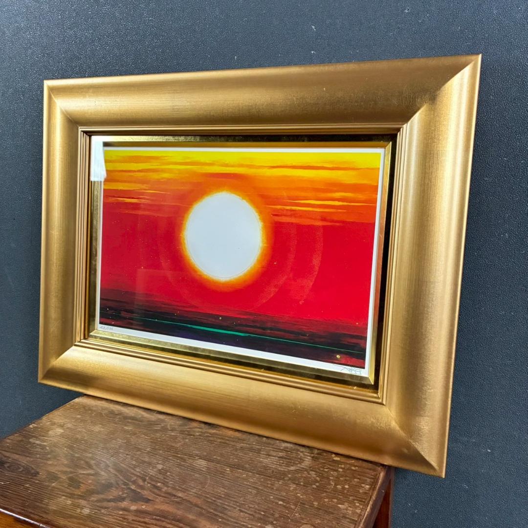 美品 小泉守邦「天空暁光日神」リトグラフ 直筆サイン入 古径額 ヒーリングアート