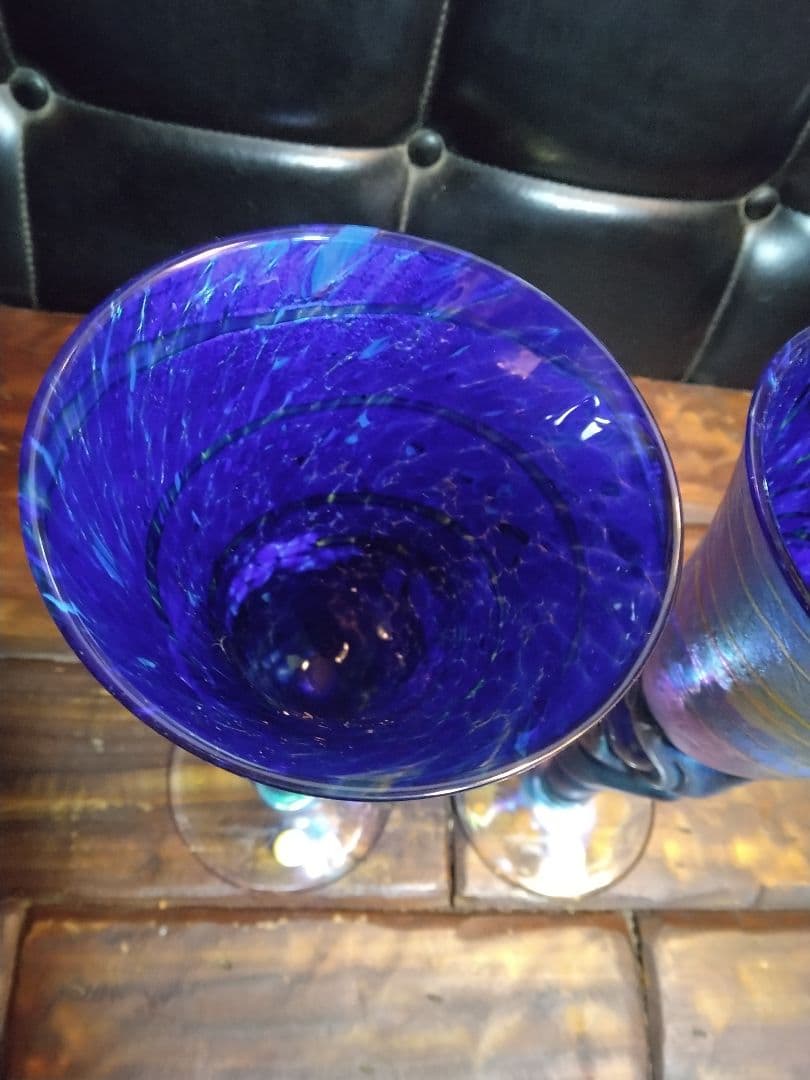 一点物　コリン・ヒーニー　ゴブレット　2個　アート　グラス　吹きガラス　サイン