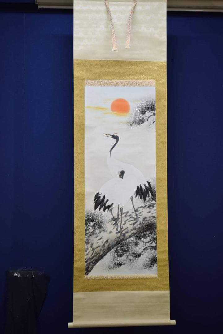 真作/美節/松上双鶴図/布袋屋掛軸HD-900