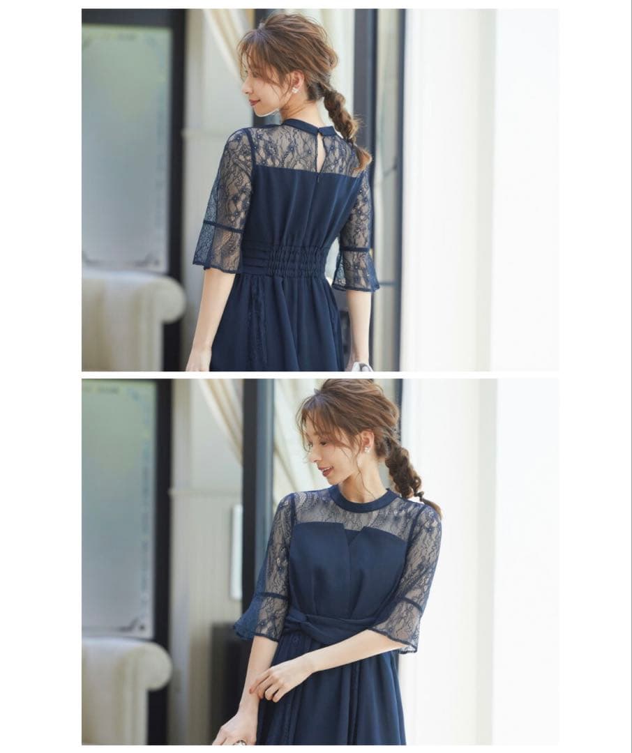 【niana】ビスチェ風ハイネックレース結婚式ワンピース